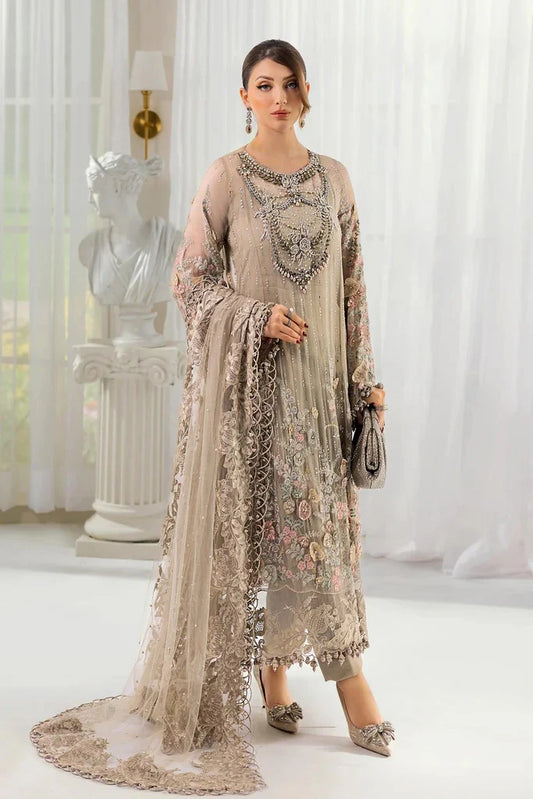 Caramel Charm – Luxury Embroidered Chiffon Suit