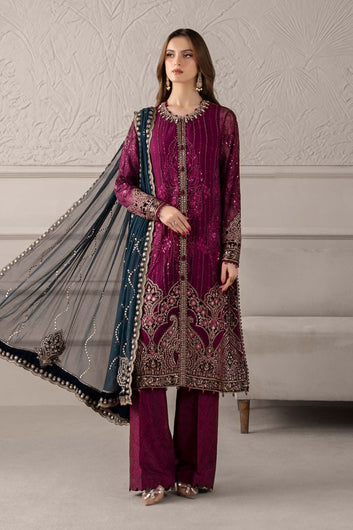 Royal Magenta – Dori Embroidered Chiffon 3-Piece