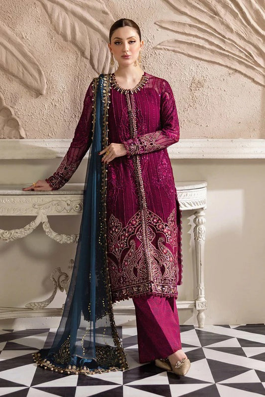 Royal Magenta – Dori Embroidered Chiffon 3-Piece